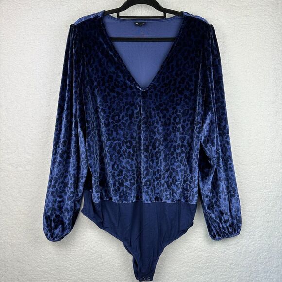 Torrid Velvet Body Suit Top Womens 3X Blue Leopard Print V-Neck Stretch Boho - Picture 1 of 11